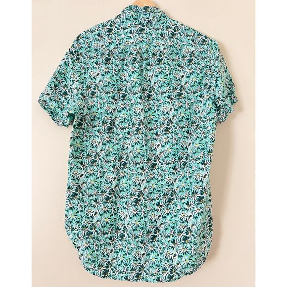 J.Crew 100% Linen Floral Green Short Sleeve Shirt Button Down Men Classic Fit M - Picture 3 of 5